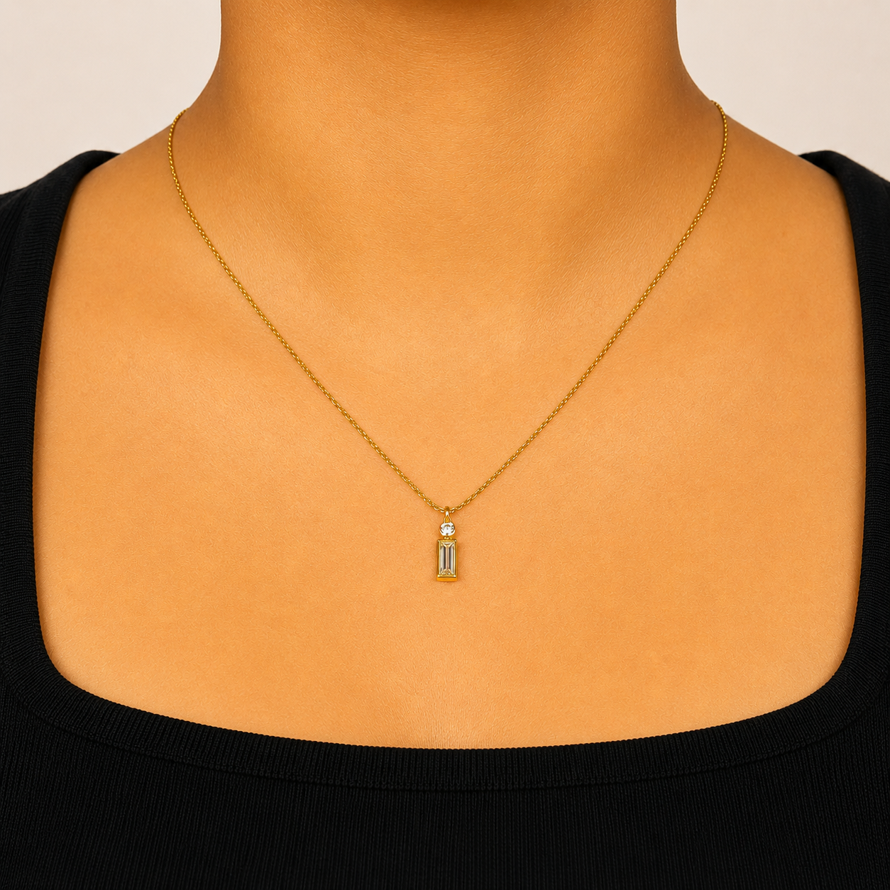 NL69_Emerald-Cut Solitaire Drop Pendant Chain