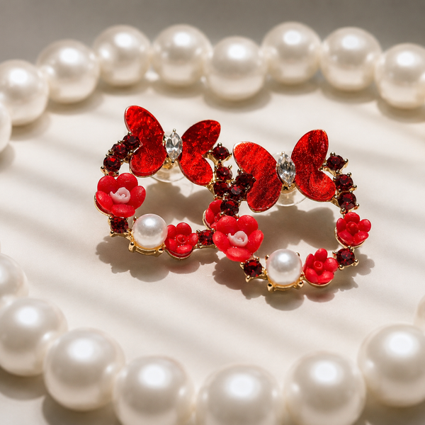 ER15_Titli Aura Earring Red Pearl Crystal Earrings