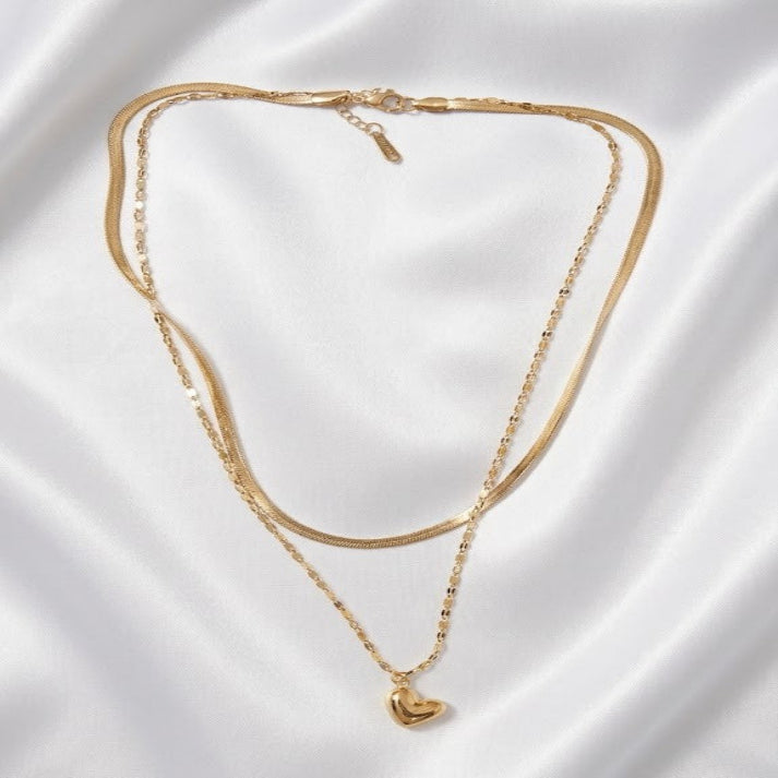NL188_Golden Duo Heart Layered Necklace