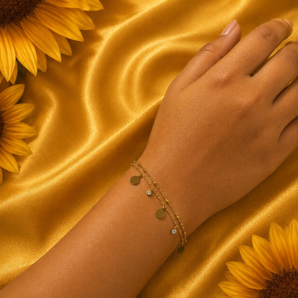 BL105_Double Layer Multi-Disc and Bezel Crystal Station Bracelet