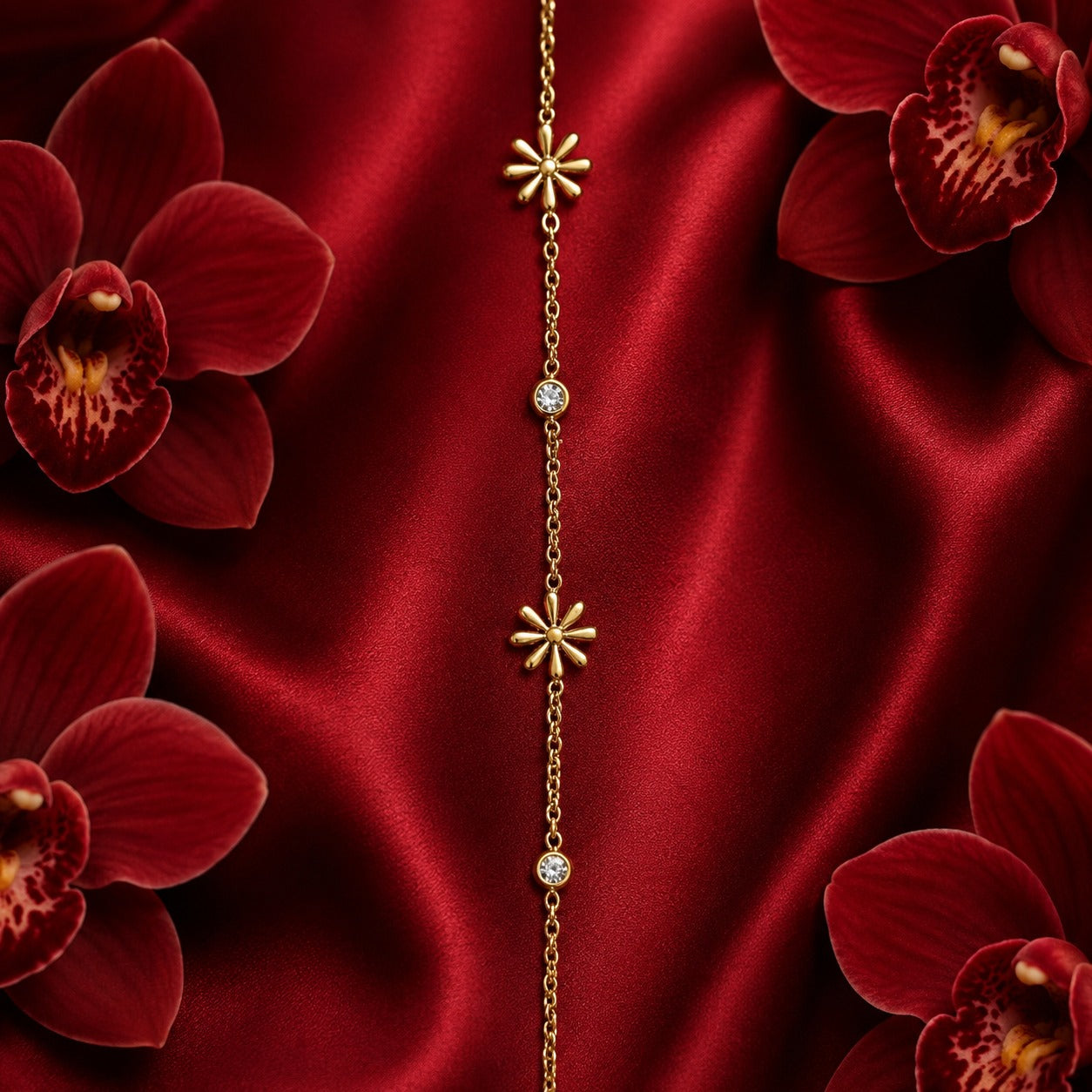 BL77_Blooming Flower Crystal Gold Charm Bracelet