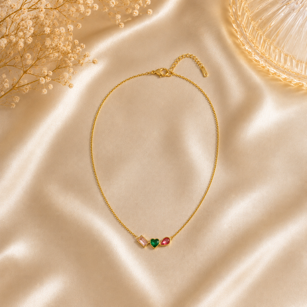 NL130_Tri-Gem Geometric Cluster Pendant Chain
