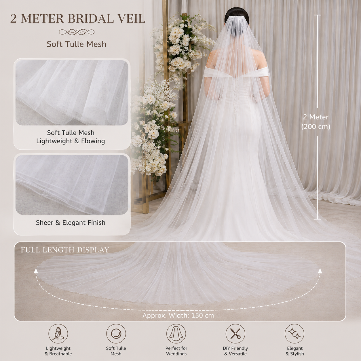 WE63_White Pearl Soft Tulle Bridal Veil