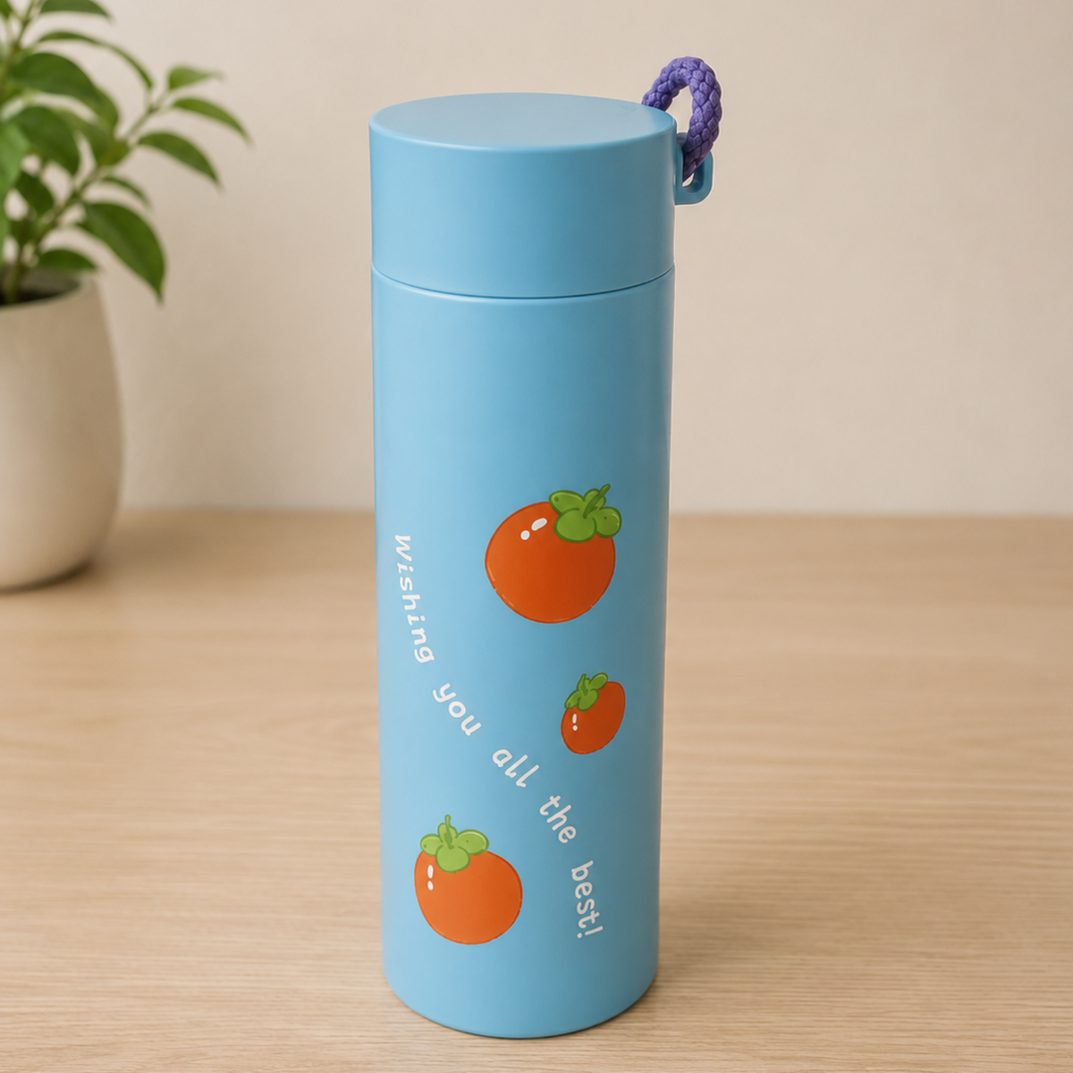LT102_Wishing you all the best!" Persimmon Matte Sky Blue Bottle