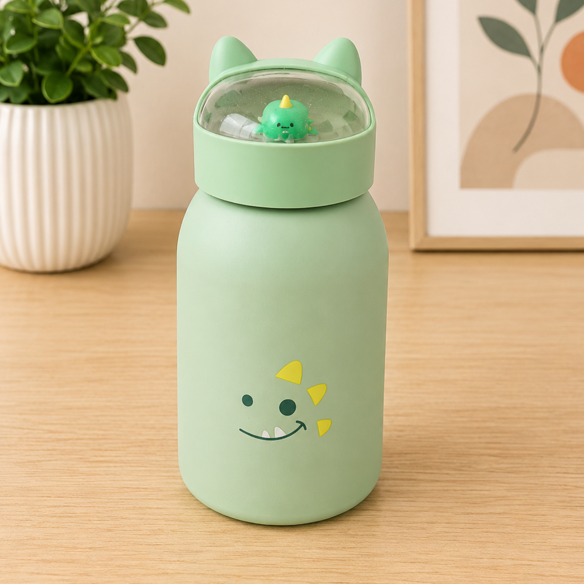 LT100_Cute Cat Lid 3D Dinosaur Glass Water Bottle