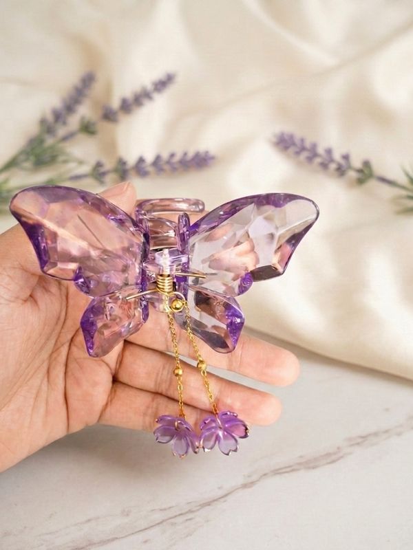 Purple Dangling Charms Crystal Butterfly Clip