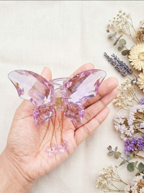 Pink Dangling Charms Crystal Butterfly Clip