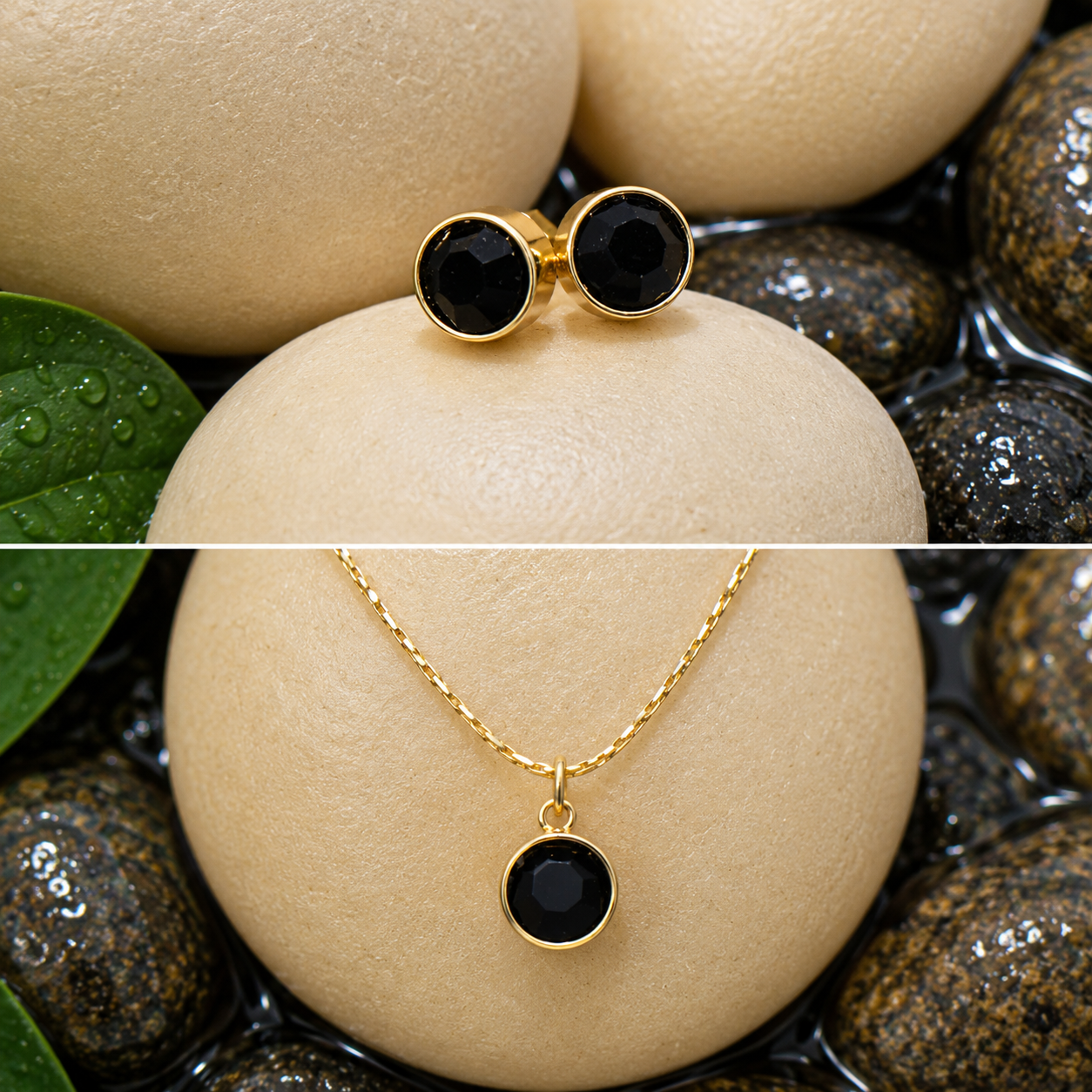 NL92_Onyx Round Pendant and Earrings Set