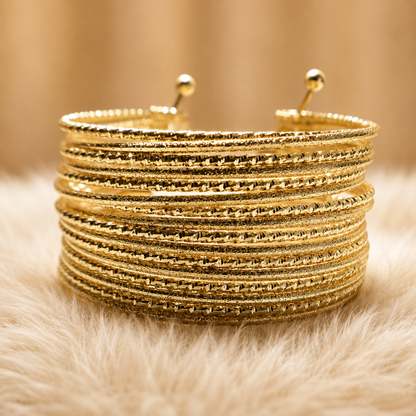 KB85_Textured Multi-Row Gold Bangle