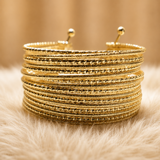 KB85_Textured Multi-Row Gold Bangle