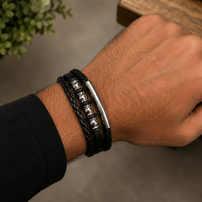 MB109_Stacked Genuine Leather Wristband