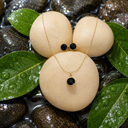 NL92_Onyx Round Pendant and Earrings Set