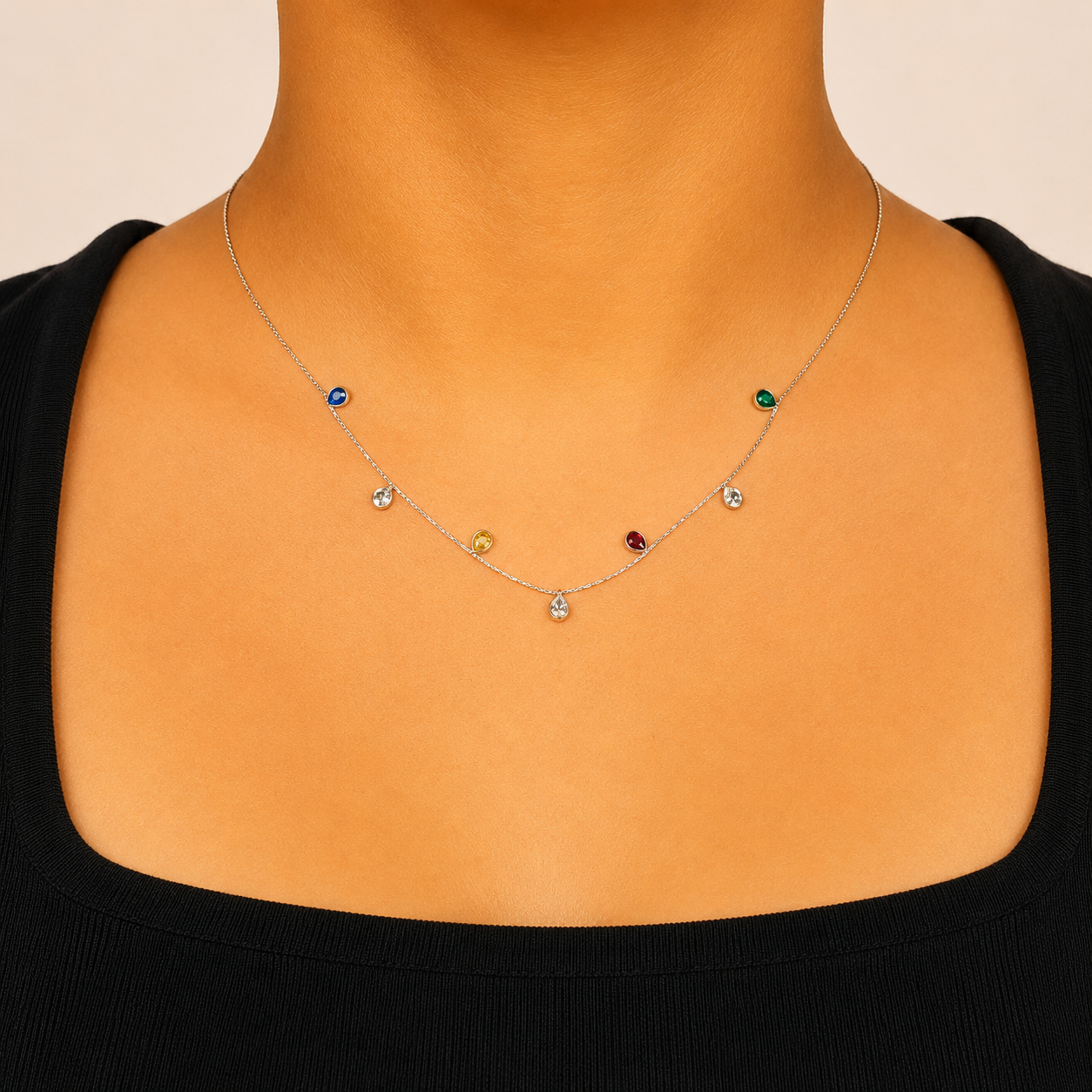 NL51_Multicolor Pear-Cut Teardrop Chain