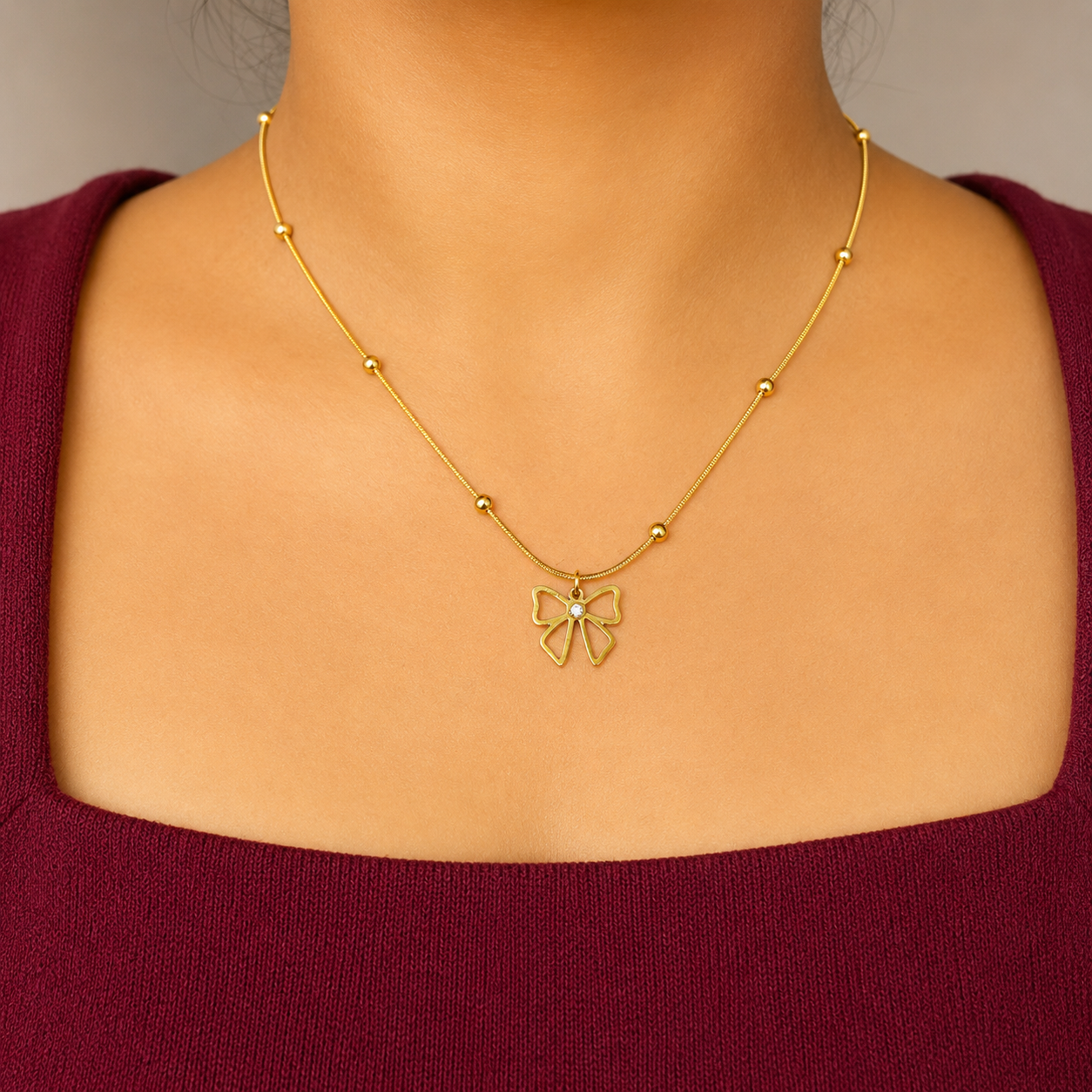 NL68_Golden Flutter Ribbon Bow Chain