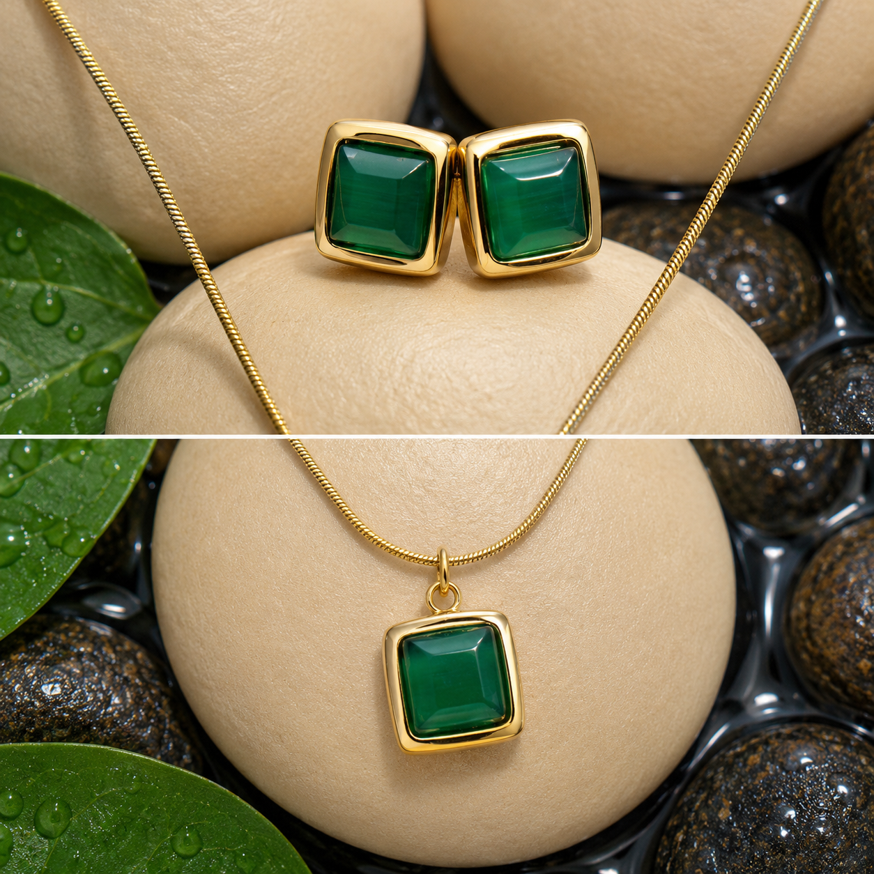 NL93_Emerald Square Pendant and Earrings Set