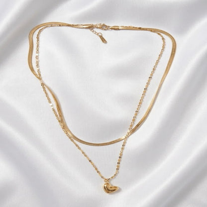 NL188_Golden Duo Heart Layered Necklace