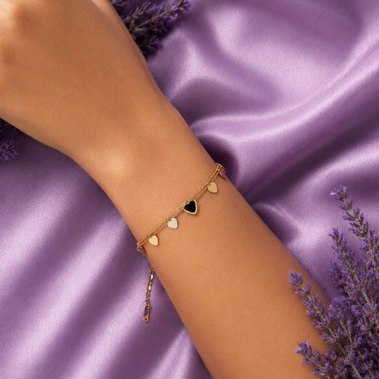 BL52_Double Chain Gold-Tone Heart Charm Bracelet