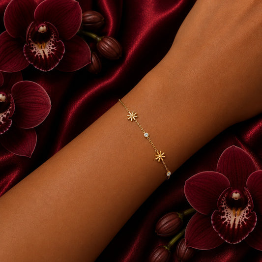 BL77_Blooming Flower Crystal Gold Charm Bracelet