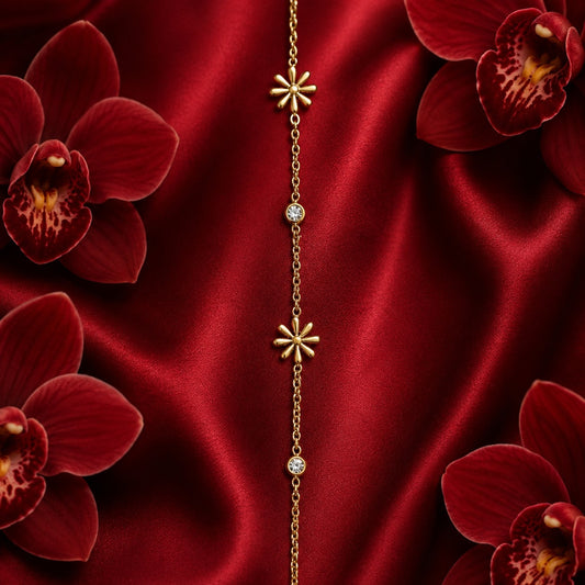 BL77_Blooming Flower Crystal Gold Charm Bracelet