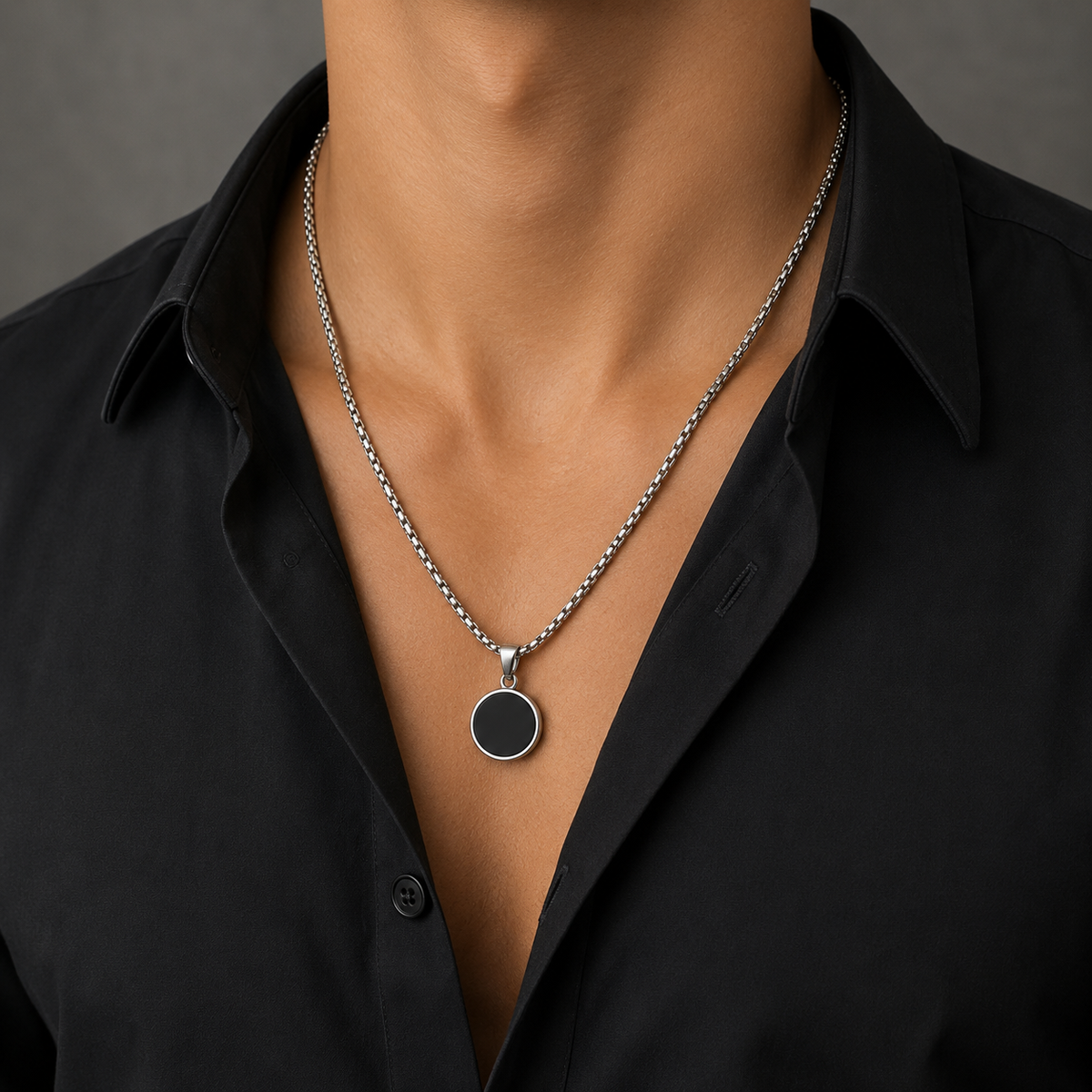 MP124_Midnight Orbit Black Onyx Pendant Chain