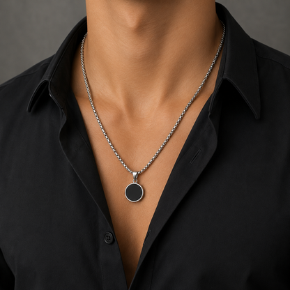 MP124_Midnight Orbit Black Onyx Pendant Chain