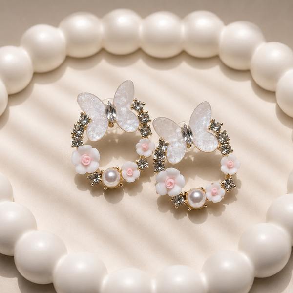 HK016_Titli Aura Earring White Pearl Crystal Earrings