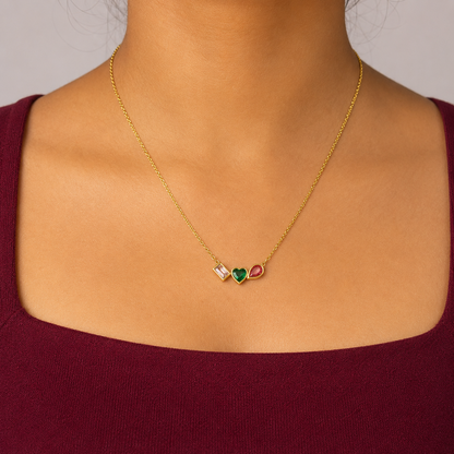 NL130_Tri-Gem Geometric Cluster Pendant Chain