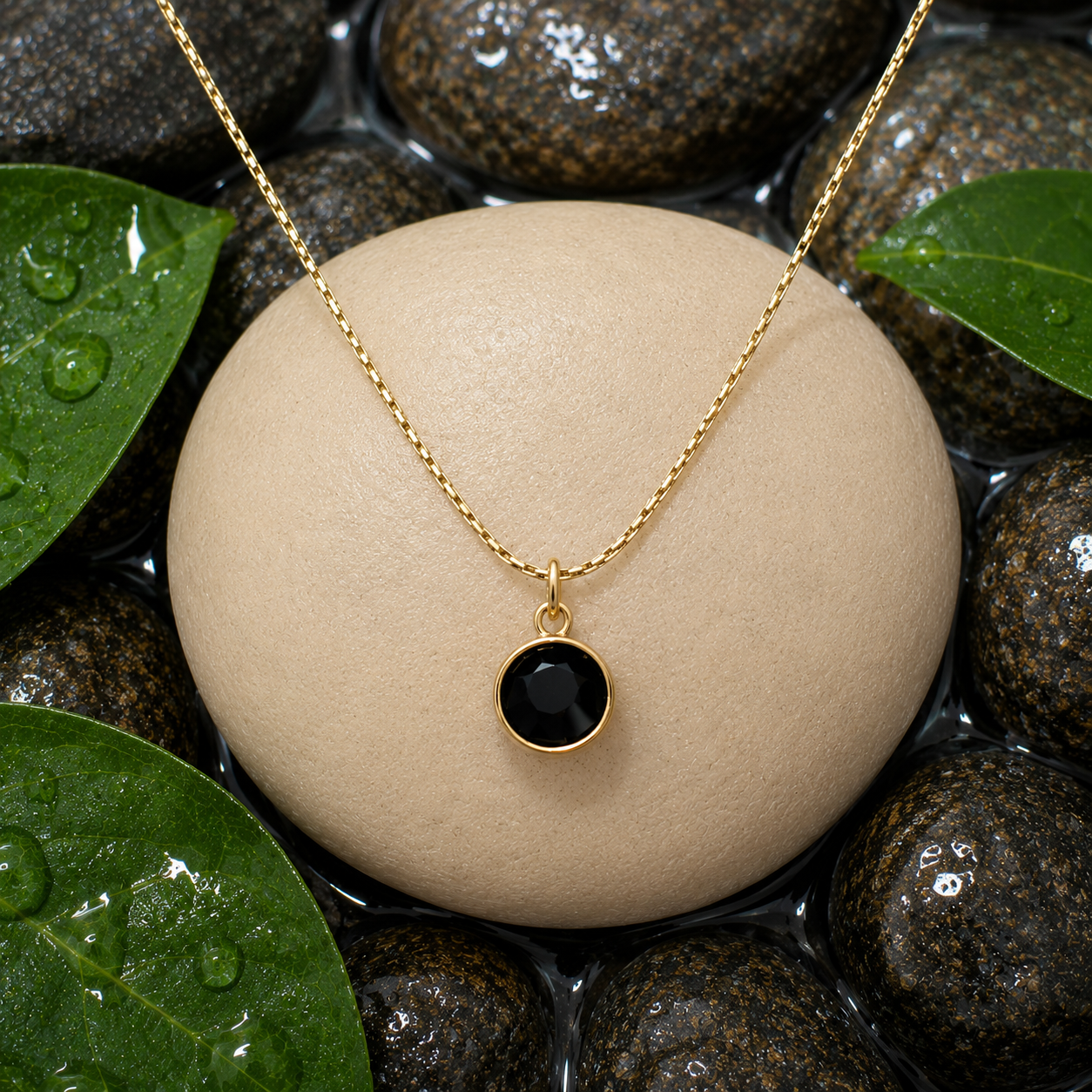 NL92_Onyx Round Pendant and Earrings Set