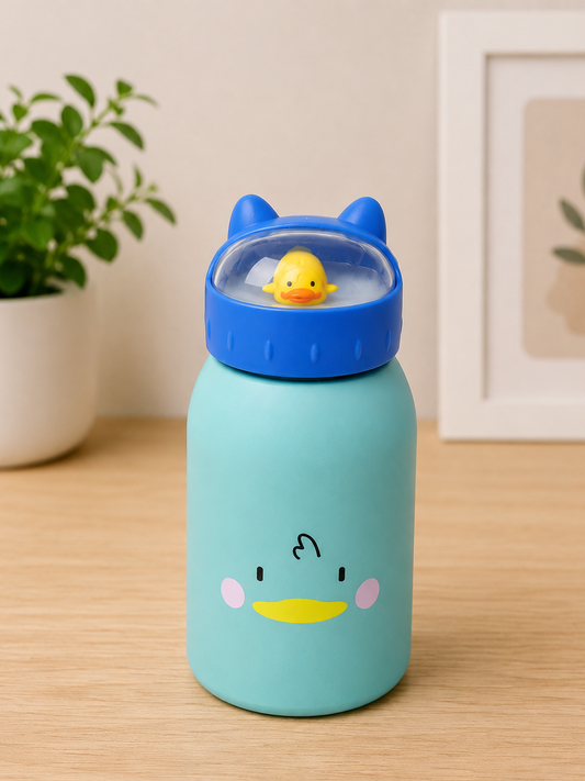 Cute Cat Lid Little Duck Glass Water Bottle