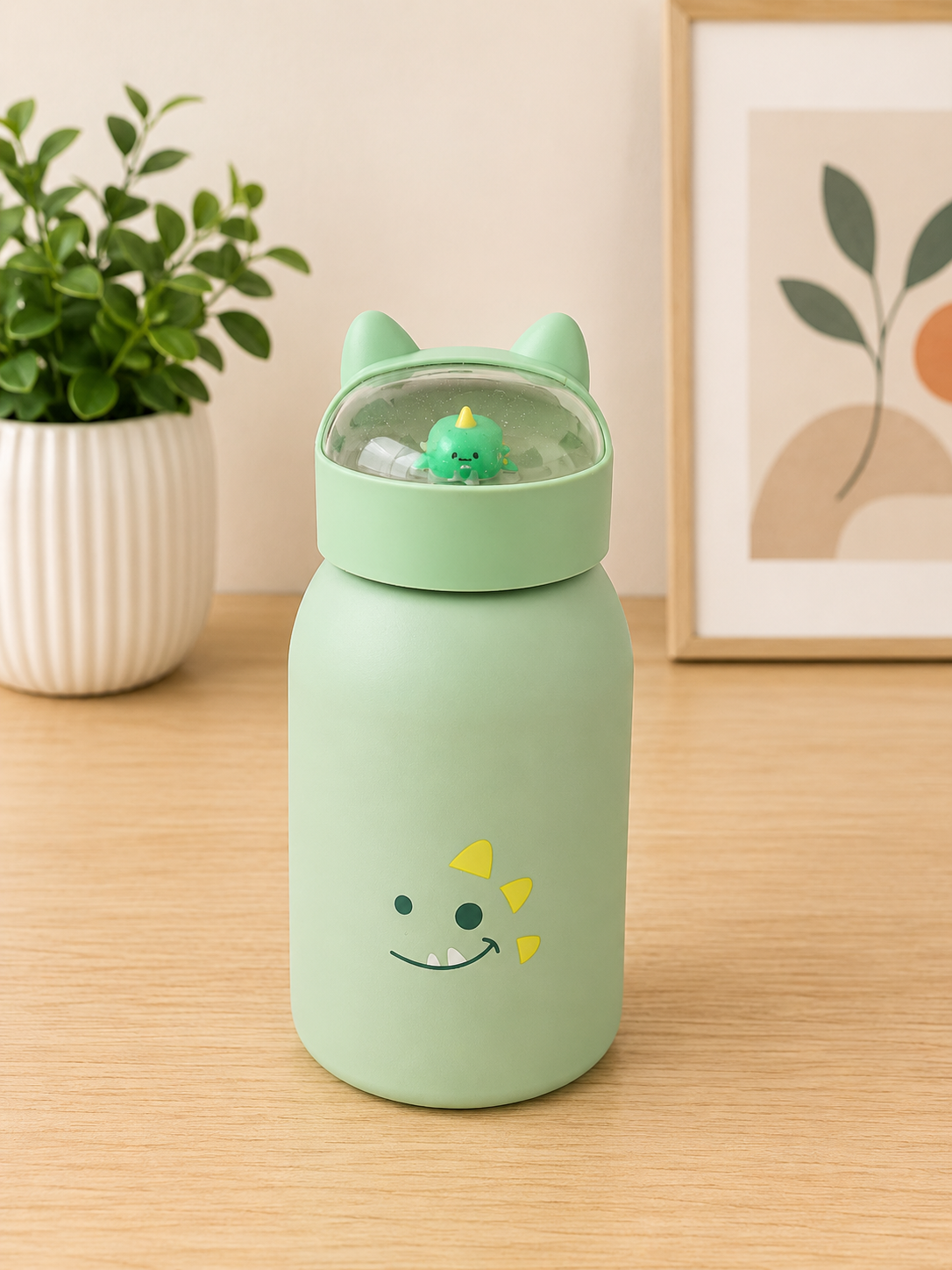 Cute Cat Lid 3D Dinosaur Glass Water Bottle