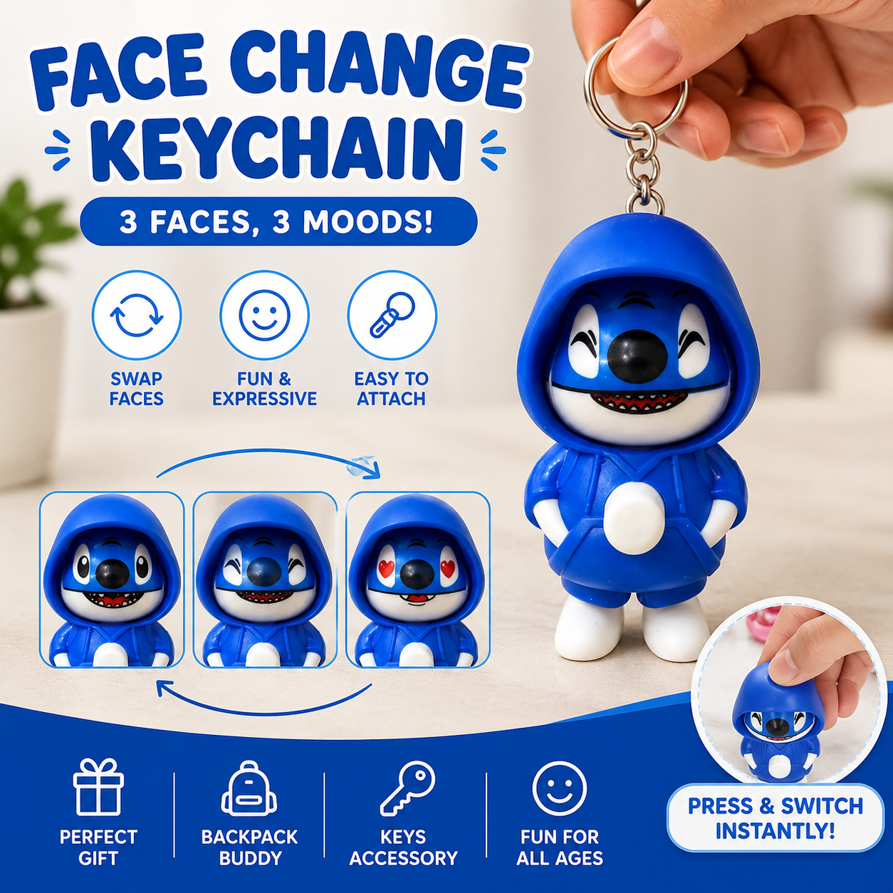 LT95_Stitch Expression Shift Face-Change Keychain.