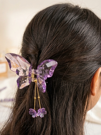 Purple Dangling Charms Crystal Butterfly Clip