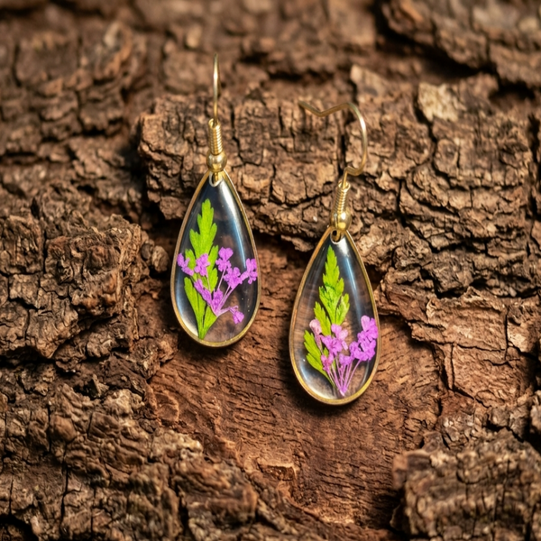 ER78_Teardrop Pressed Flower Resin Earrings