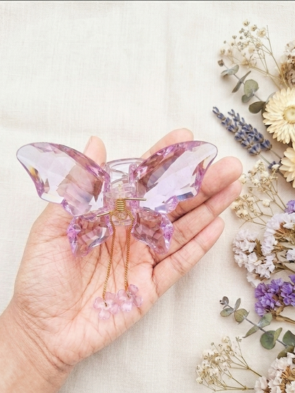 Pink Dangling Charms Crystal Butterfly Clip