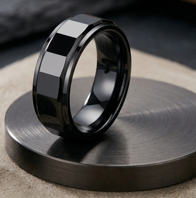 MR117_Black Origami Block Statement Ring