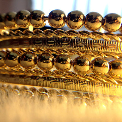 KB85_Mixed Beaded-Texture Stacked Gold Bangle